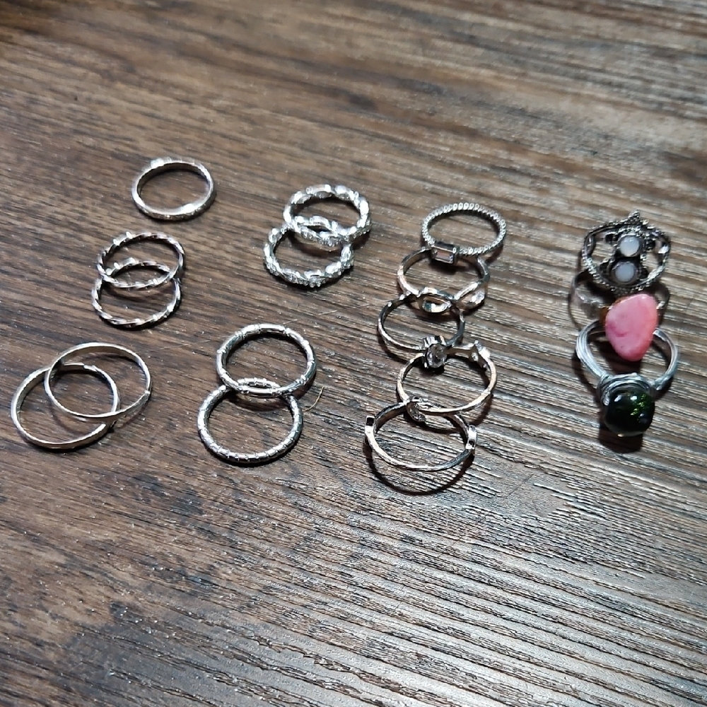 Silver Costume Ring Set, Variety Of Sizes